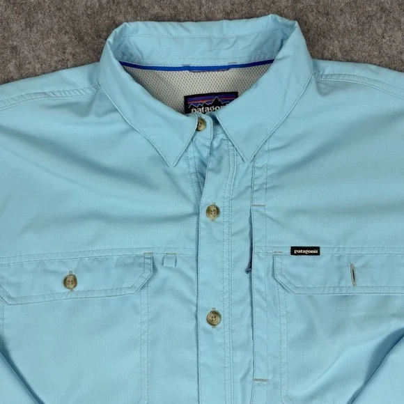 Patagonia Sol Patrol Fishing Shirt Mens Medium Turquoise Long Sleeve Ripstop - Picture 2 of 15